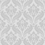 Textured wallpaper that is easy to apply, with a classic damask pattern. 
